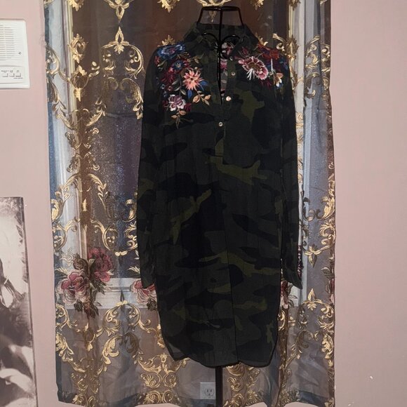 Johnny Was camouflage & floral tunic dress ~ L - Picture 3 of 10